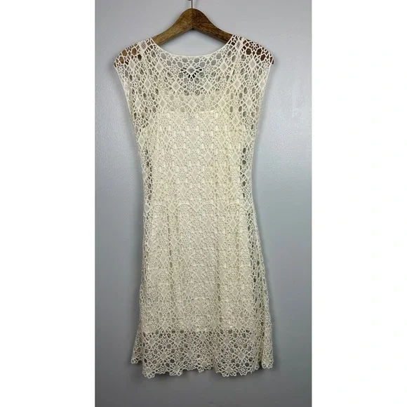 Lauren Ralph Lauren Cream Ivory Crochet Lace Dress XS Wedding Boho Floral Beach - Picture 4 of 7